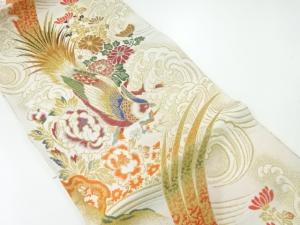 アンティーク　雉に花模様織出し丸帯（着用可）